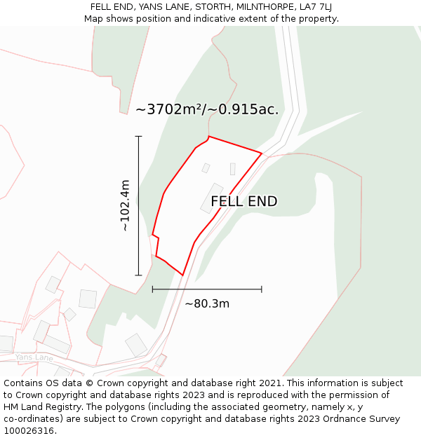 FELL END, YANS LANE, STORTH, MILNTHORPE, LA7 7LJ: Plot and title map