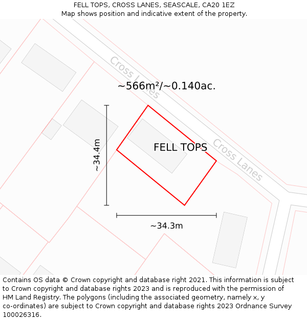 FELL TOPS, CROSS LANES, SEASCALE, CA20 1EZ: Plot and title map