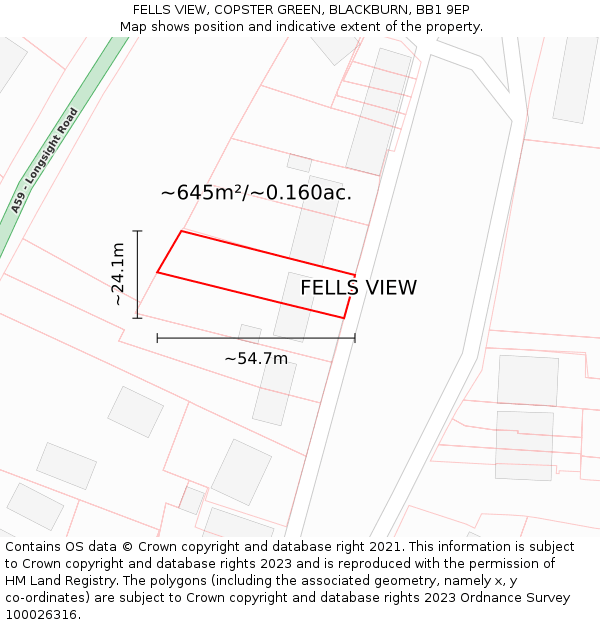 FELLS VIEW, COPSTER GREEN, BLACKBURN, BB1 9EP: Plot and title map