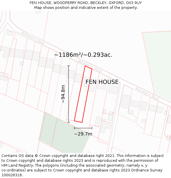 FEN HOUSE, WOODPERRY ROAD, BECKLEY, OXFORD, OX3 9UY: Plot and title map