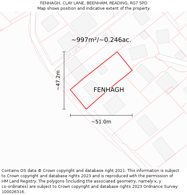 FENHAGH, CLAY LANE, BEENHAM, READING, RG7 5PD: Plot and title map