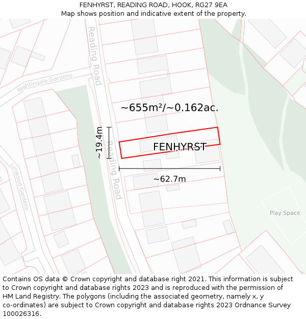 FENHYRST, READING ROAD, HOOK, RG27 9EA: Plot and title map