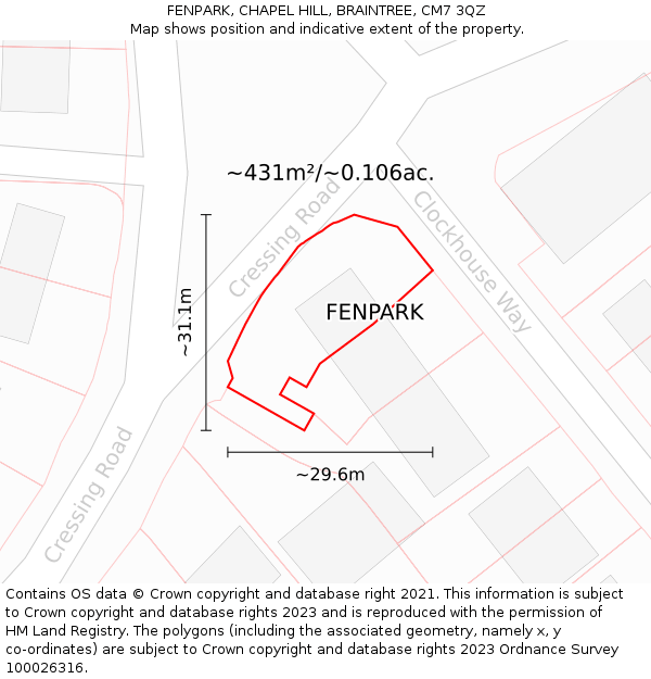 FENPARK, CHAPEL HILL, BRAINTREE, CM7 3QZ: Plot and title map