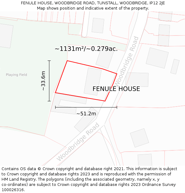 FENULE HOUSE, WOODBRIDGE ROAD, TUNSTALL, WOODBRIDGE, IP12 2JE: Plot and title map