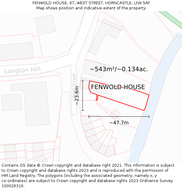 FENWOLD HOUSE, 67, WEST STREET, HORNCASTLE, LN9 5AF: Plot and title map