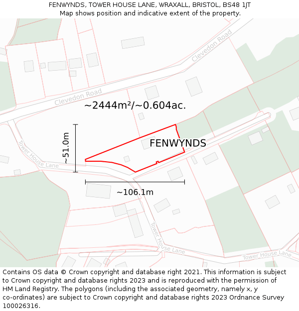FENWYNDS, TOWER HOUSE LANE, WRAXALL, BRISTOL, BS48 1JT: Plot and title map