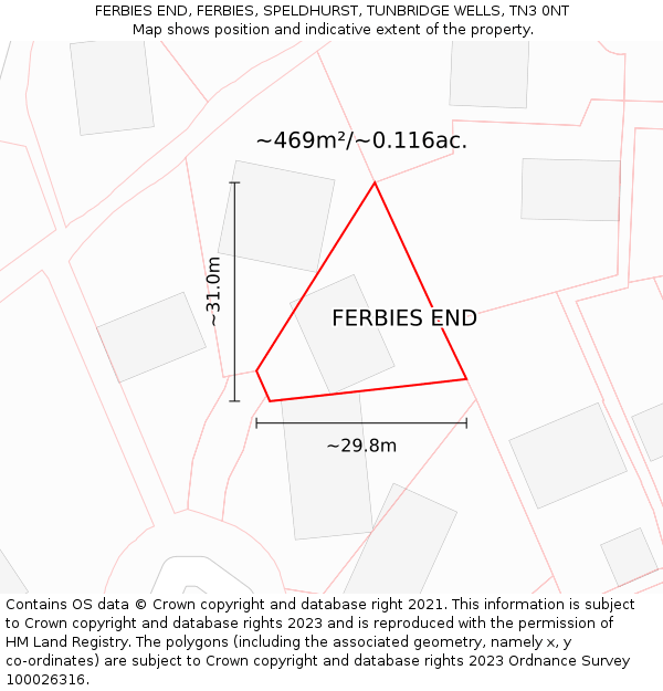 FERBIES END, FERBIES, SPELDHURST, TUNBRIDGE WELLS, TN3 0NT: Plot and title map