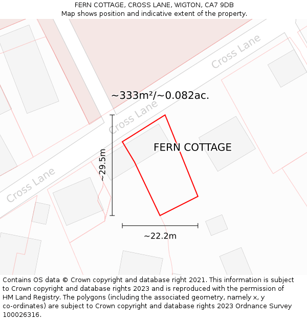 FERN COTTAGE, CROSS LANE, WIGTON, CA7 9DB: Plot and title map