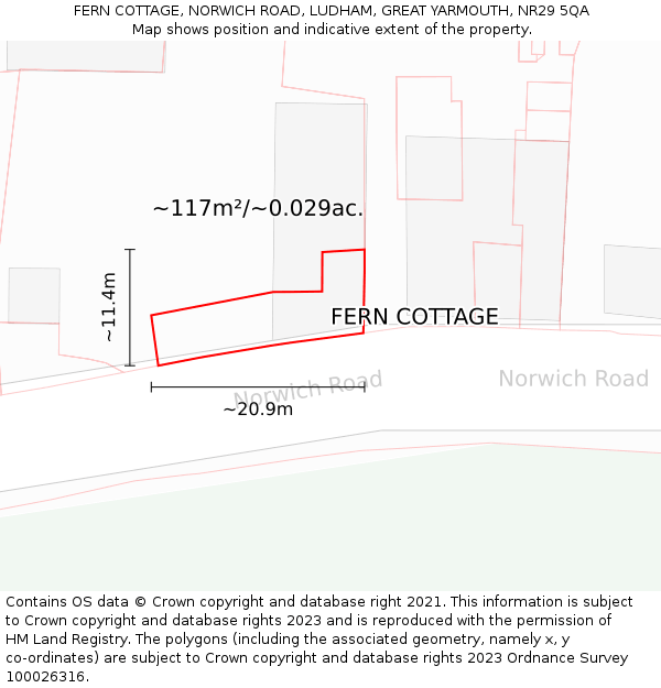 FERN COTTAGE, NORWICH ROAD, LUDHAM, GREAT YARMOUTH, NR29 5QA: Plot and title map