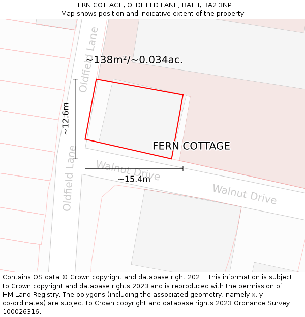 FERN COTTAGE, OLDFIELD LANE, BATH, BA2 3NP: Plot and title map