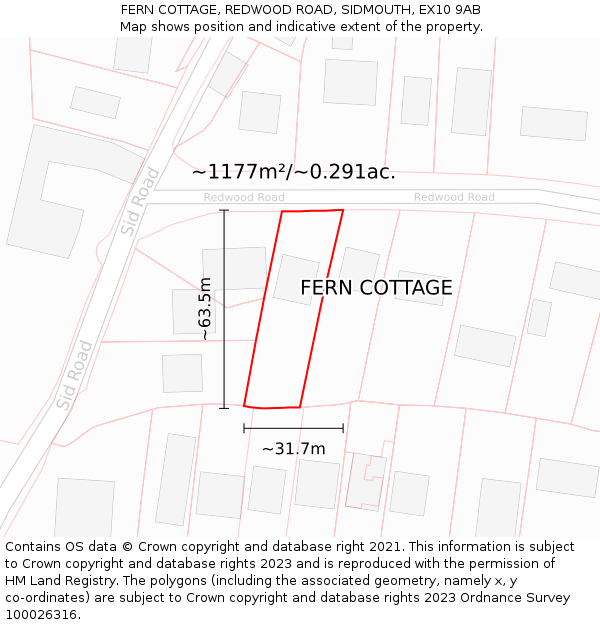 FERN COTTAGE, REDWOOD ROAD, SIDMOUTH, EX10 9AB: Plot and title map