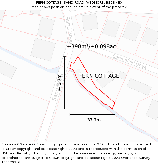 FERN COTTAGE, SAND ROAD, WEDMORE, BS28 4BX: Plot and title map