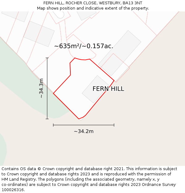 FERN HILL, ROCHER CLOSE, WESTBURY, BA13 3NT: Plot and title map