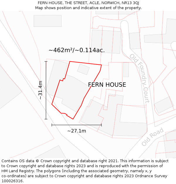 FERN HOUSE, THE STREET, ACLE, NORWICH, NR13 3QJ: Plot and title map