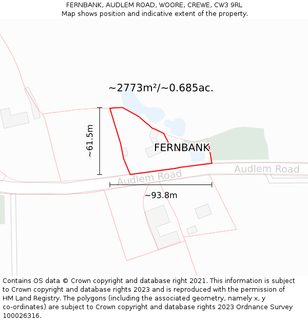 FERNBANK, AUDLEM ROAD, WOORE, CREWE, CW3 9RL: Plot and title map