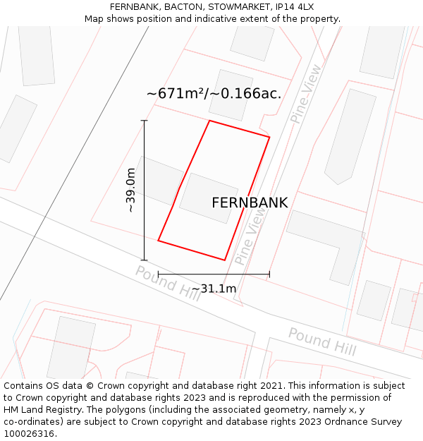 FERNBANK, BACTON, STOWMARKET, IP14 4LX: Plot and title map