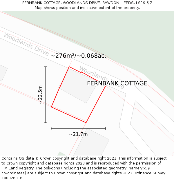 FERNBANK COTTAGE, WOODLANDS DRIVE, RAWDON, LEEDS, LS19 6JZ: Plot and title map