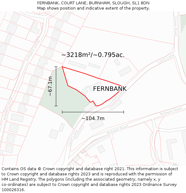 FERNBANK, COURT LANE, BURNHAM, SLOUGH, SL1 8DN: Plot and title map