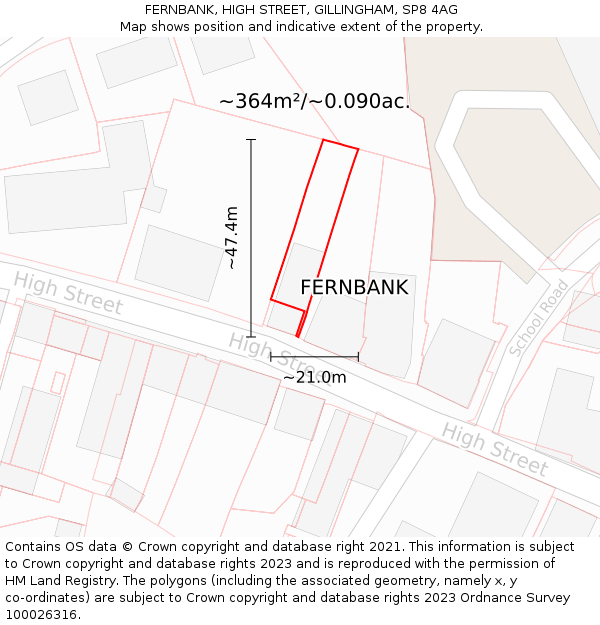 FERNBANK, HIGH STREET, GILLINGHAM, SP8 4AG: Plot and title map