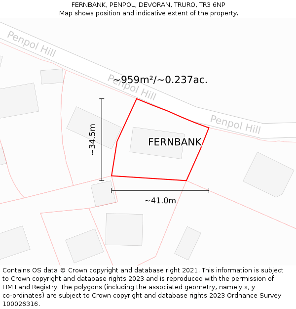 FERNBANK, PENPOL, DEVORAN, TRURO, TR3 6NP: Plot and title map