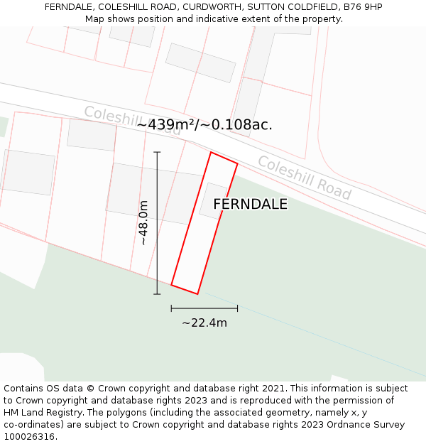 FERNDALE, COLESHILL ROAD, CURDWORTH, SUTTON COLDFIELD, B76 9HP: Plot and title map