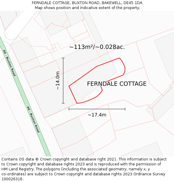 FERNDALE COTTAGE, BUXTON ROAD, BAKEWELL, DE45 1DA: Plot and title map