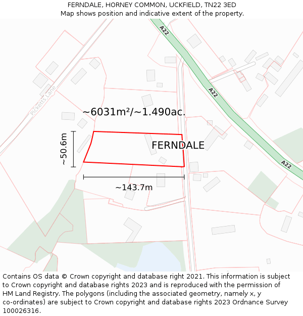 FERNDALE, HORNEY COMMON, UCKFIELD, TN22 3ED: Plot and title map