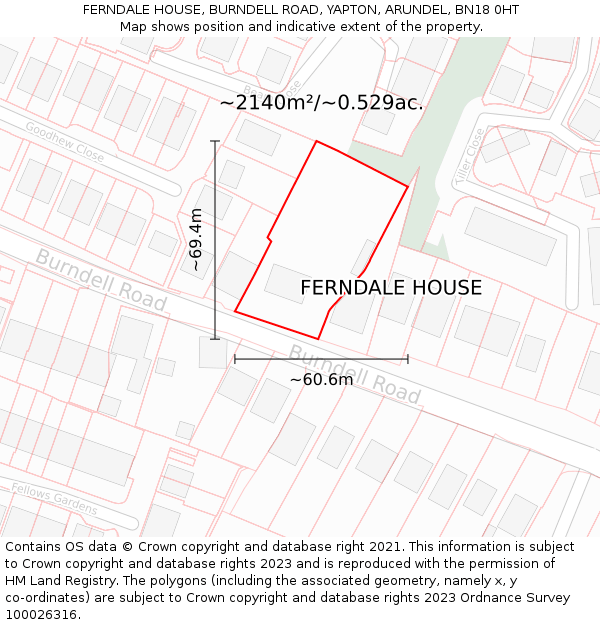 FERNDALE HOUSE, BURNDELL ROAD, YAPTON, ARUNDEL, BN18 0HT: Plot and title map