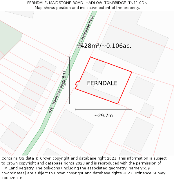 FERNDALE, MAIDSTONE ROAD, HADLOW, TONBRIDGE, TN11 0DN: Plot and title map