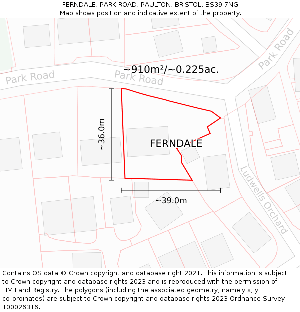 FERNDALE, PARK ROAD, PAULTON, BRISTOL, BS39 7NG: Plot and title map