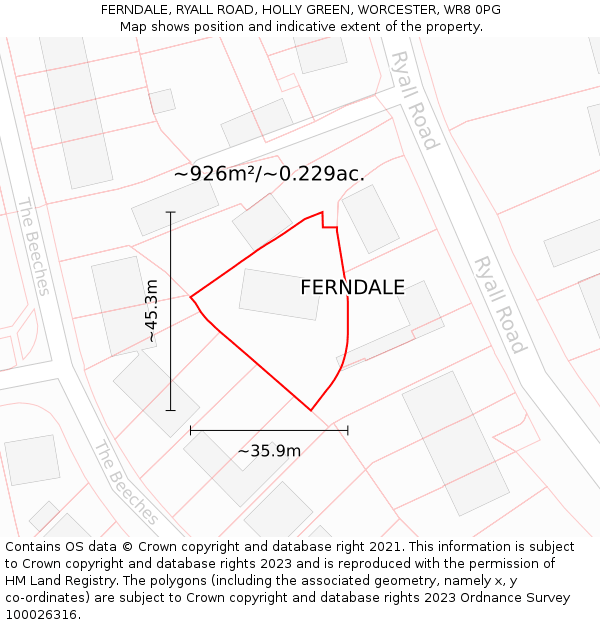 FERNDALE, RYALL ROAD, HOLLY GREEN, WORCESTER, WR8 0PG: Plot and title map