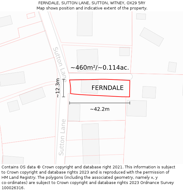 FERNDALE, SUTTON LANE, SUTTON, WITNEY, OX29 5RY: Plot and title map