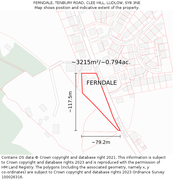 FERNDALE, TENBURY ROAD, CLEE HILL, LUDLOW, SY8 3NE: Plot and title map