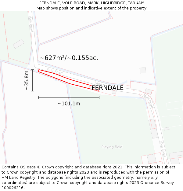 FERNDALE, VOLE ROAD, MARK, HIGHBRIDGE, TA9 4NY: Plot and title map