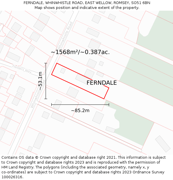 FERNDALE, WHINWHISTLE ROAD, EAST WELLOW, ROMSEY, SO51 6BN: Plot and title map