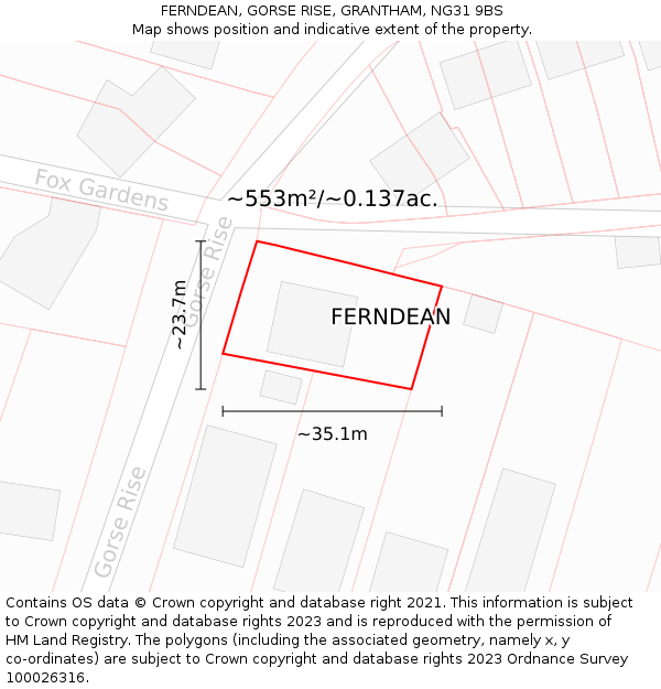 FERNDEAN, GORSE RISE, GRANTHAM, NG31 9BS: Plot and title map