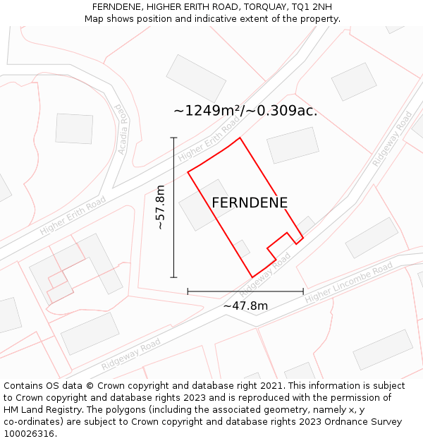 FERNDENE, HIGHER ERITH ROAD, TORQUAY, TQ1 2NH: Plot and title map