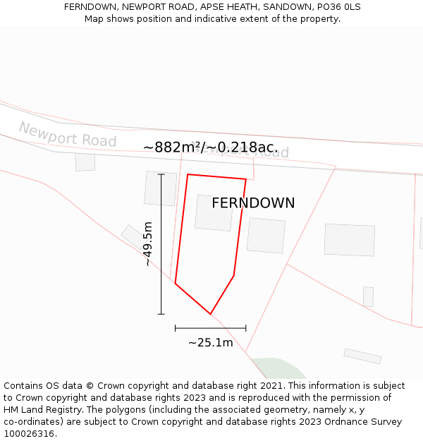 FERNDOWN, NEWPORT ROAD, APSE HEATH, SANDOWN, PO36 0LS: Plot and title map