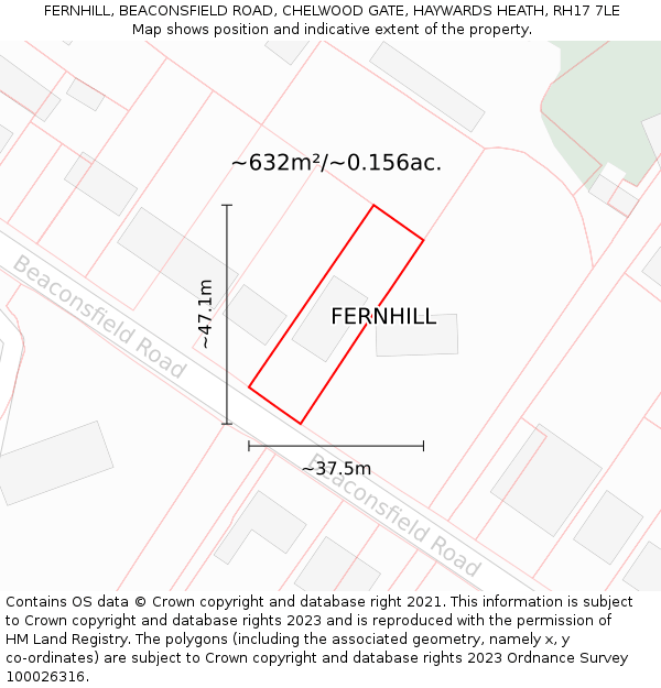 FERNHILL, BEACONSFIELD ROAD, CHELWOOD GATE, HAYWARDS HEATH, RH17 7LE: Plot and title map