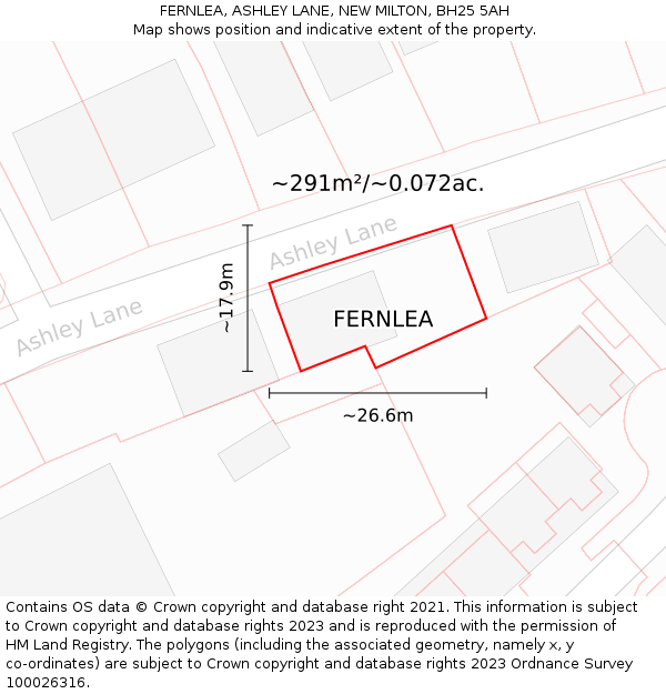 FERNLEA, ASHLEY LANE, NEW MILTON, BH25 5AH: Plot and title map