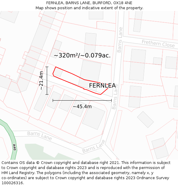 FERNLEA, BARNS LANE, BURFORD, OX18 4NE: Plot and title map