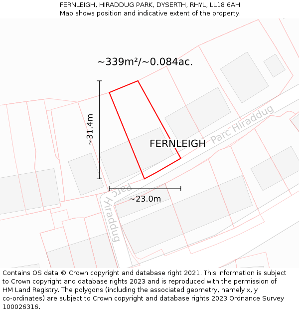 FERNLEIGH, HIRADDUG PARK, DYSERTH, RHYL, LL18 6AH: Plot and title map