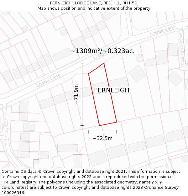 FERNLEIGH, LODGE LANE, REDHILL, RH1 5DJ: Plot and title map