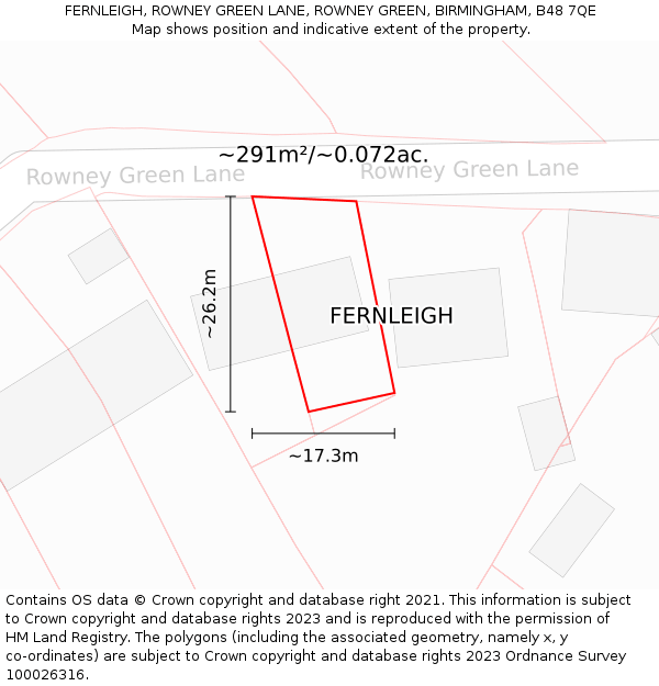 FERNLEIGH, ROWNEY GREEN LANE, ROWNEY GREEN, BIRMINGHAM, B48 7QE: Plot and title map