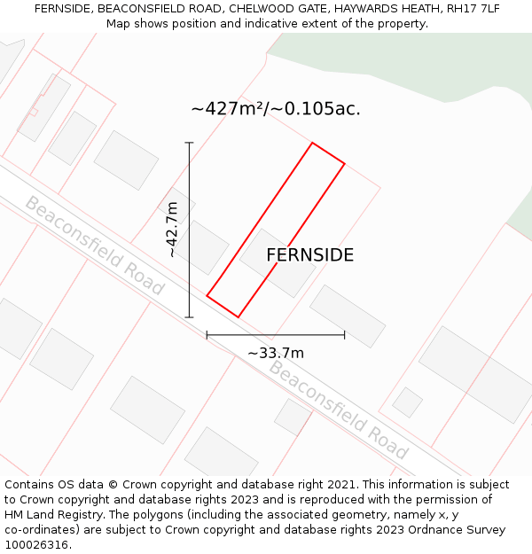 FERNSIDE, BEACONSFIELD ROAD, CHELWOOD GATE, HAYWARDS HEATH, RH17 7LF: Plot and title map