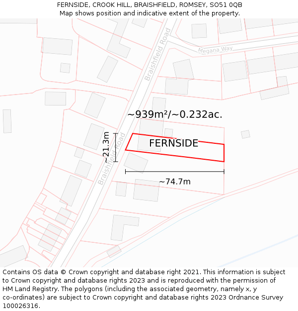 FERNSIDE, CROOK HILL, BRAISHFIELD, ROMSEY, SO51 0QB: Plot and title map