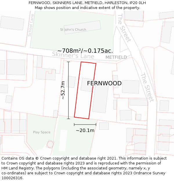 FERNWOOD, SKINNERS LANE, METFIELD, HARLESTON, IP20 0LH: Plot and title map