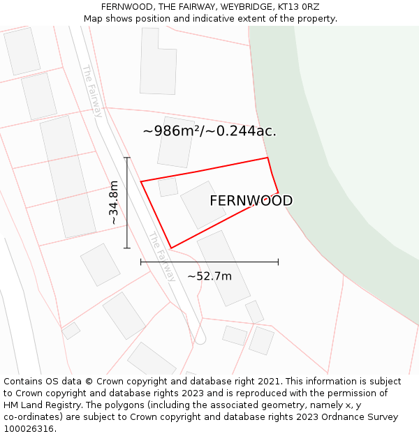 FERNWOOD, THE FAIRWAY, WEYBRIDGE, KT13 0RZ: Plot and title map