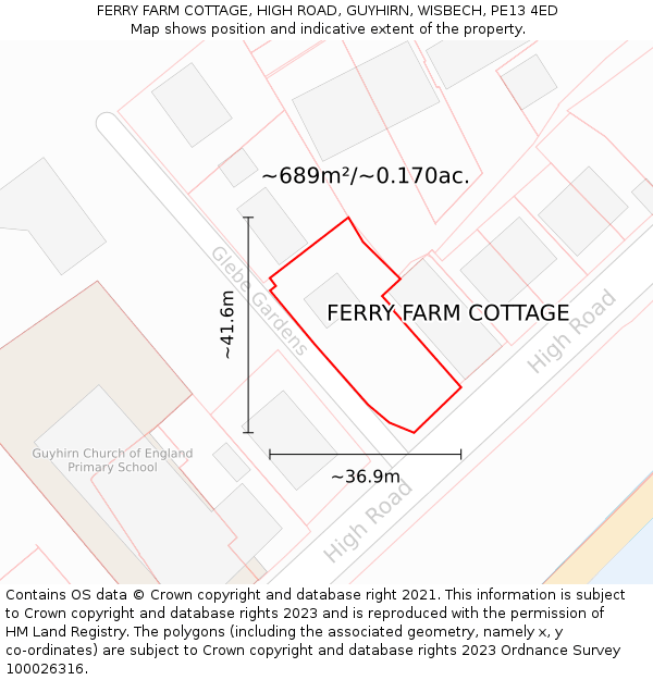 FERRY FARM COTTAGE, HIGH ROAD, GUYHIRN, WISBECH, PE13 4ED: Plot and title map