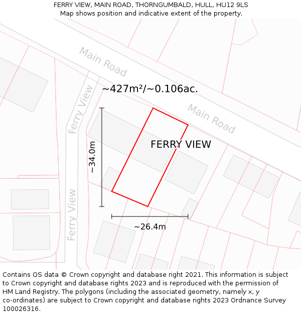 FERRY VIEW, MAIN ROAD, THORNGUMBALD, HULL, HU12 9LS: Plot and title map